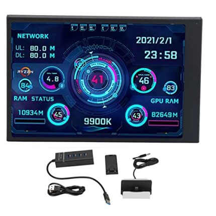 ASHATA Pc Temp Monitor, 3.5 Inch Ips Usb Mini Screen Cpu Ram Hdd Data Temperature Display 360 Degree Rotation Type C Sub Screen for Computer Case