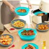 2 Pack Foldable Air Fryer Silicone Pot, 7"Reusable Silicone Air Fryer Liners with 1Pcs Brush, Greaseproof Airfryer Basket Rack Accessories, Repla