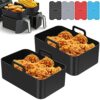 2Pcs Silicone Pot for Ninjas Dual Air Fryer Reusable Non Stick Air Fryer Liner Heat Resistant Air Fryer Basket with 4 Air Fryer Mats Rectangle Ba