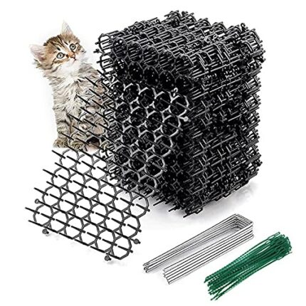 12PCS Cat Scat Mat with Spikes, Cat Animal Spikes Repellent Deterrent Mat Plant Prickle Strip Dig Stopper with 12 Nails and 20 Cable Ties for Ind