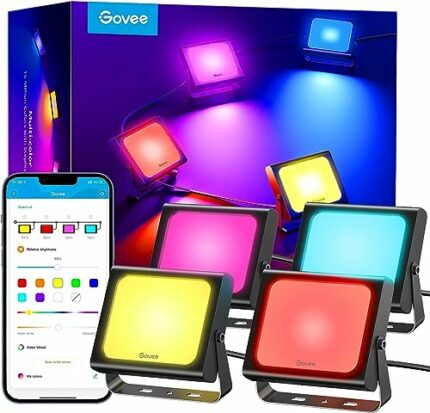 Govee Outdoor Flood Lights, Halloween Decorations Outdoor, 2200-6500K Dimmable RGBIC Warm White and Daylight, Smart WiFi APP Control, Work with A