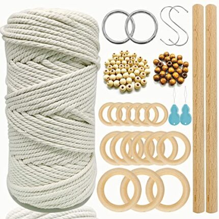 suo long Macrame Diy Plant Hanger Kit Macrame Cord 4mm Kit for Macrame Beginners with Wooden Rings Wooden Beads Large Hole Macrame Metal Rings Ma