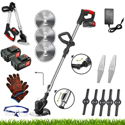 Grass Strimmer foldable Grass Strimmer, Shengyatu 24V electric cordless strimmer Grass Trimmer Brush Cutter, Lawn Mower Garden Tools, Black 2