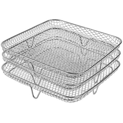 Jetcloud Air Fryer Racks Three Layer Stackable Dehydrator Stand Stainless Steel 8 inch Square Air Fryer Basket Tray Fit for 5.8QT COSORI Air Frye