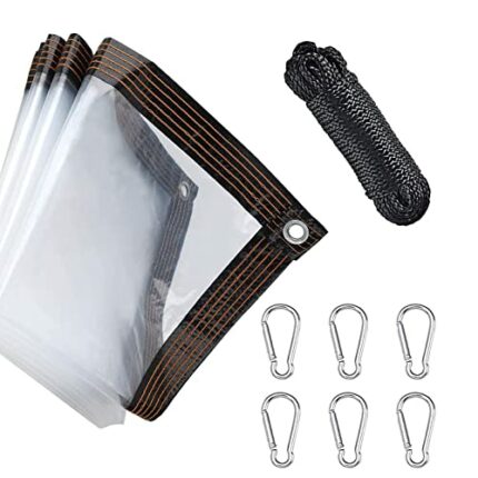 WAIZHIUA 1x2m Clear Tarpaulin Waterproof Heavy Duty Reinforced Tarpaulin Cover with 4pcs Carabiners & 15m Rope for Greenhouse Garden Canopy Campi