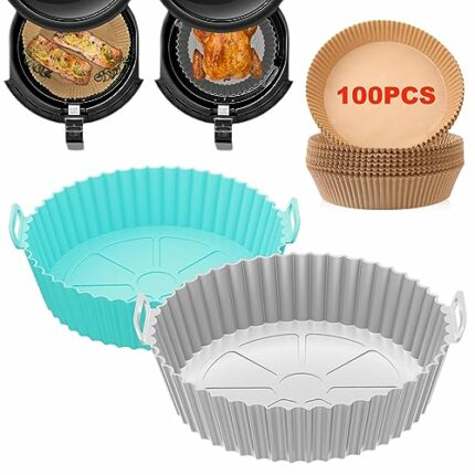 Silicone Air Fryer Liner, Reusable Silicone Pot, Food Grade Air Fryer Silicone Baking Tray Airfryer Basket Rack Accessories, 100PCS Air Fryer Pap