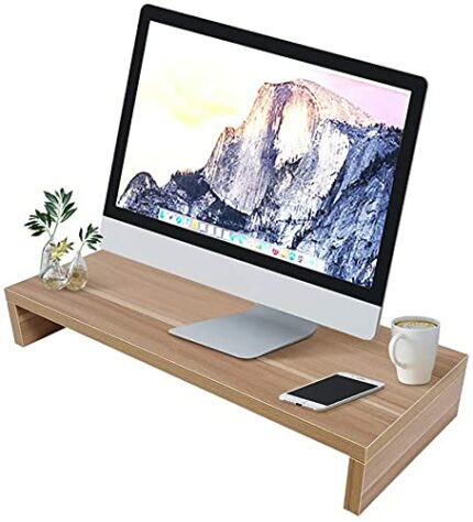 Computer Monitor Stand Desk Organiser, Screen Stand with Storage & Phone Riser, Ergonomic Desktop Organizer for PC Laptop Printer, Computer Monit