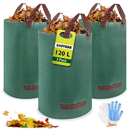 3 x 120L Garden Waste Bags,Waterproof Heavy Duty Large Refuse Sacks with Handles,Foldable and Reusable (3)