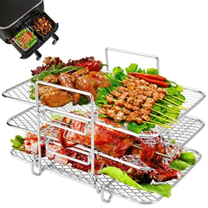 Air Fryer Rack for Ninja Dual Air Fryer, Luckits 3 Floors Dehydrator Rack 304 Stainless Steel Multifunctional Air Fryer Accessories Compatible wi