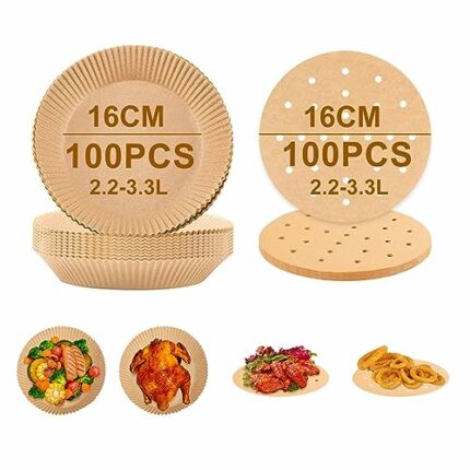Air Fryer Liners, 100(Pack) Air Fryer Disposable Paper, Oil-Proof, Water-Proof, Non-Stick Basket Liner, Food Grade Baking Paper, for Air Fryer St