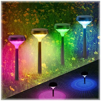 Linkind Solar Lights Outdoor Garden,4 Pack Led Colour Changing Solar Garden Lights Waterproof RGB Stake Light Pathway Lighting for Halloween Deco