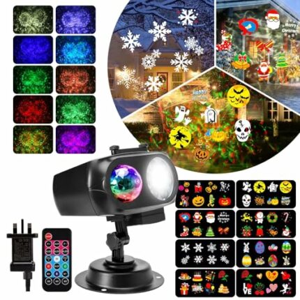 Halloween Christmas Projector Outdoor Lights - ECOWHO 2-in-1 Xmas LED Snowflake Projector with Remote Control Timer, 8 Non-Fading Slides Patterns