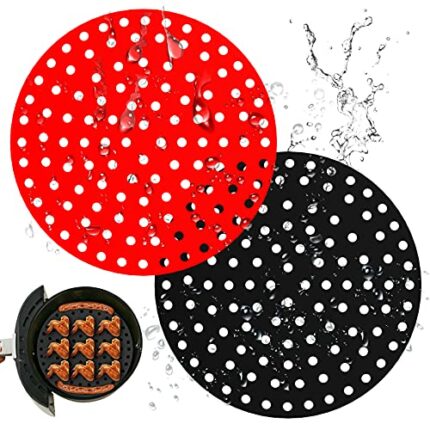 Non-Stick Air Fryer Liners, 2PCS 9 Inch Round Reusable Silicone Air Fryer Mats, Easy to Clean & Food-Grade | Air Fryer Accessorie for Ninja, Gour