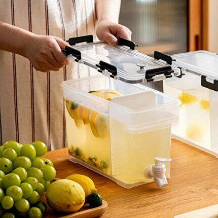 Garhelper 1 Gallon/ 3.5L Plastic Drink Dispenser, Refrigerator Beverage Dispenser Cold Kettle with Removable Filter Plate & Spigot, Fruit Teapot