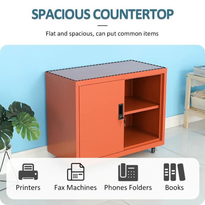 Fumedo Metal Mobile Lateral File Cabinet, Storage Locker,Printer Stand with Open Storage Shelves for Office,School,Home,Living Room. (Orange)
