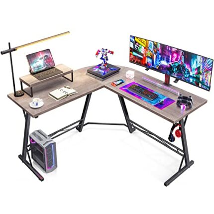 Gaming Desk L-Shaped Computer Desk Corner Desk for Home Office with Monitor Stand 129.5 cm Grey Oak