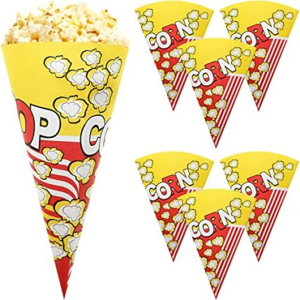 Toddmomy 100Pcs Movie Theater Popcorn Boxes Paper Popcorn Bag Cone Popcorn Container for Movie Party Theme, Home Theater Themed Decoration, Carni