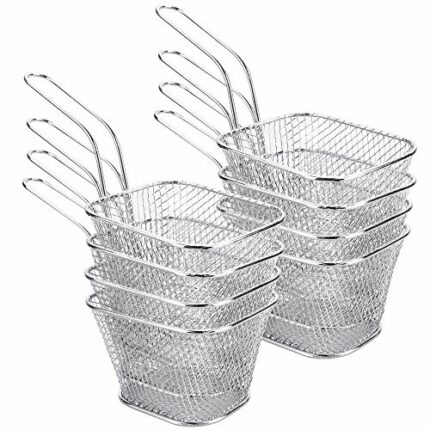 DECARETA Chip Serving Frying Baskets Mini Chip Baskets with Handle 8Pcs Chef Chrome Fry Basket Set,Stainless Steel French Fry Cooking Tapas Food