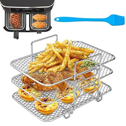 BUENTYA Air Fryer Rack for Ninja Dual Air Fryer,304 Stainless Steel Grilling Rack Multi-Layer Dehydrator Rack Cooking Rack with Oil Brush Compati