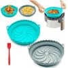 2 Pack Foldable Air Fryer Silicone Pot, 7"Reusable Silicone Air Fryer Liners with 1Pcs Brush, Greaseproof Airfryer Basket Rack Accessories, Repla