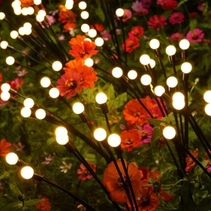 AcaJoe Solar Lights Outdoor Garden 4 Pack 8 LED Firefly Solar Lights Outdoor Waterproof Swaying Starburst Lights 8 Lighting Modes with Remote Con