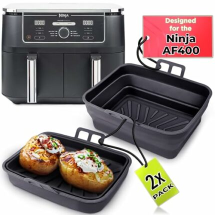 Tydi 2x Premium Silicone Air Fry Liners for Ninja AF400UK 9.5L & Tower T17088 - 21 x 16 x 4.5 cm Ninja Air Fryer Liners - Made Specifically for t