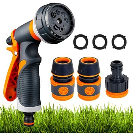 AIGUMI Hose Pipe Spray Gun, 8 Function Patterns Garden Hose Spray Gun High Pressure Spray Nozzle Suit for Hozelock Hose Connection,for Car Washin