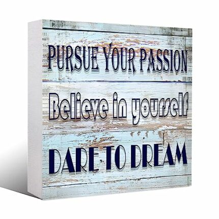 Inspirational Wood Block Standing Home Office Desk Believe in Yourself Decoration Square Home Office Desk Decor Bedroom Workplace Ornaments C-056