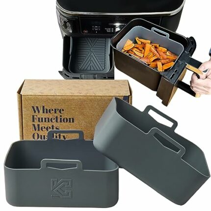 Kitchen Curated 2-Piece Set Silicone Air Fryer Liner for Ninja 9.5L Dual Air Fryer - Includes 2Pcs Ninja 9.5L Air Fryer Liners | Custom-Made Ninj