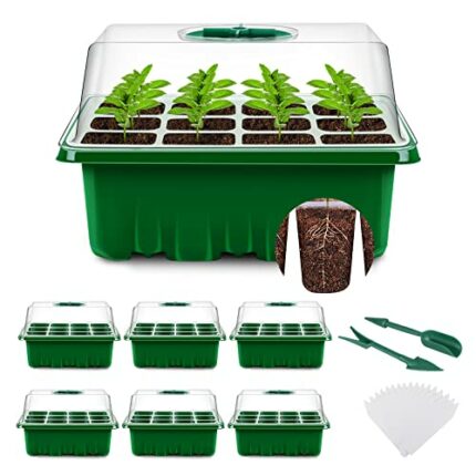 YAUNGEL Seed Trays, 6 Pack 72 Cells Propagator Growing Thicken Seedling Starter Growing Trays with Clear Lids/Adjustable Window for Greenhouse &