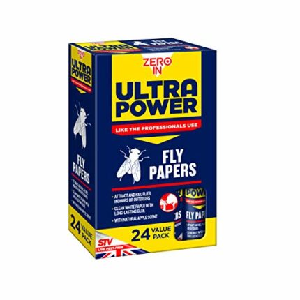 Zero In ZER508 Ultra Power Fly Papers (Poison-free, Kills Insects, Use in Homes, Outbuildings and Commercial Premises), Pack of 24, 5x9.5x15.5 cm
