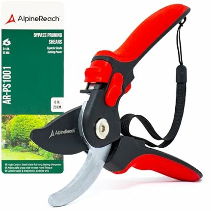 AlpineReach Bypass Secateurs for Gardening, Plant Cutting Clippers with Sharp High Carbon Steel Blade, Ergonomic Adjustable Soft Handle for Small
