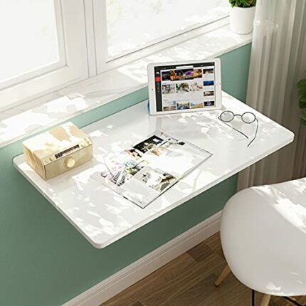 FALIYORS White Folding Computer Desk 60cm 70cm 80cm 90cm 100cm 120cm | Wall Table for Small Spaces Home Office Work | Foldable Kitchen Breakfast