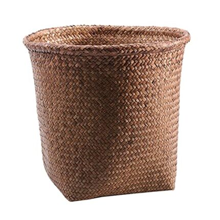 TOYANDONA Office Wastebasket 1pcs Woven Waste Basket, Round Wicker Waste Paper Bin Rubbish Basket for Bedroom Bathroom Offices or Home, S Waste B