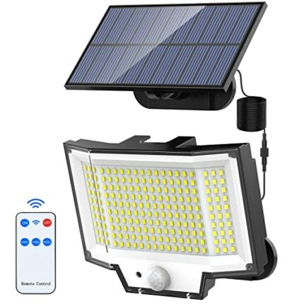 NACINIC 200 LED Solar Lights Outdoor, Waterproof Security Outdoor Motion Sensor, 3 Modes Flood with Remote Control, 16.4ft Cable Powered PIR for