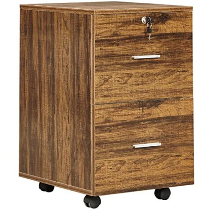 GreenForest File Cabinet 2 Drawers Wooden Vertical Filling Cabinet with Lock Rolling Mobile Office Pedestal File Cabinet for Hanging File Folders