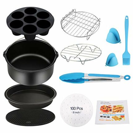 Air Fryer Accessories 11PCS for Phillips Ultrean Ninja Vremi Air Fryer, Fit All 3.7-5.8QT Air Fryer with 8Inch Cake Barrel, Pizza Pan, Cupcake Pa