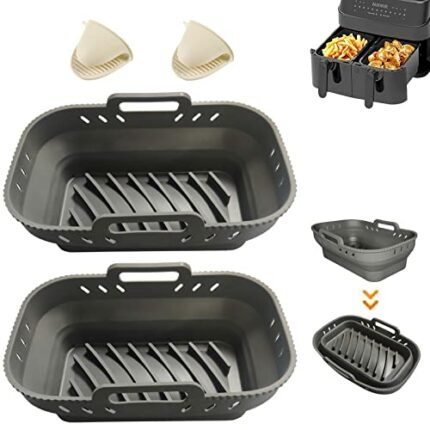 2PCS Silicone Pot Air Fryer Liners for Ninjas Dual Air Fryer, Reusable Silicone Air Fryer Liner, Double Silicone Air Fryer Basket BPA Free Air Fr