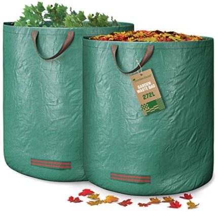GardenGloss® Garden Waste Bags Heavy Duty with Handles (2pcs) - 272L High Capacity Garden Bag - UV Stable and Water Repellent - Reusable