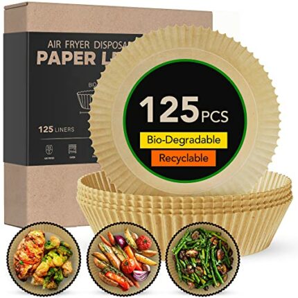Air Fryer Liners (6.5 inch), 125PCS Airfryer Liners, Disposable Air Fryer Paper Liners, Food Grade Air Fryer Parchment Paper Liners, Compatible w