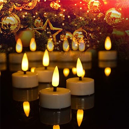 Actpe LED Tea Light Candles with Timer Flickering Flame, 12pcs Battery Operated Realistic Bright Unscented Tea Light Fake Candles for Romantic We