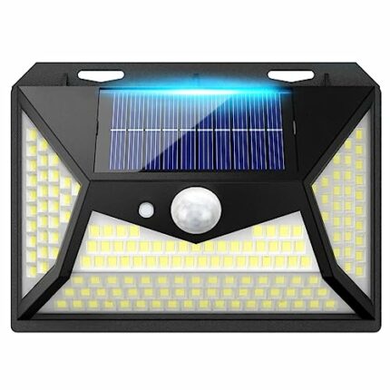 RISEMART Outdoor Solar Light, 153 LED Solar Security Lights Garden Fence Motion Sensor Light, 3 Lighting Modes Solar Powered Wall Light for Front