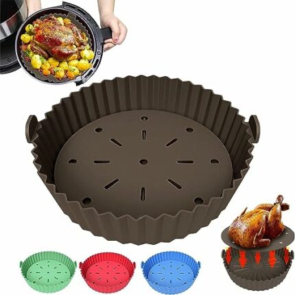 Air Fryer Liner, 8.5 Inch~10 Inch Reusable Silicone Air Fryer Pot,Non-Stick Oil Filter Design 100% Food-Grade Kitchen Mat, 22cm Large Replacement