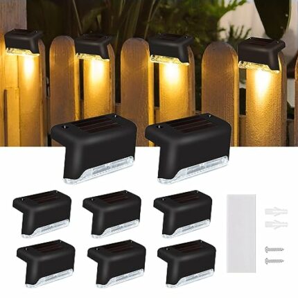 8 Pack Solar Deck Lights Outdoor, Waterproof LED Solar Powered Decking Lights Solar Step Lights Outdoor for Deck, Stair, Step, Railing, Fence, Wa