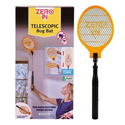 Zero In Telescopic Bug Bat Swatter. Battery Powered. Compactable, Foldable, Adjustable up to 1 Metre Length. Kills Flying Insects on Contact, Sui