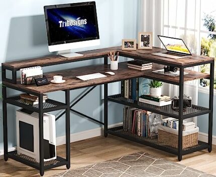 Tribesigns Home Office Desks, Engineered Wood Metal, Brown