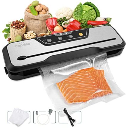 Toprime Vacuum Sealer Machine VS6612 Patented Cutter Bay Automatic One-Touch Safe Operation Dry Moist Modes Kit of Hose, Replaceable Bag