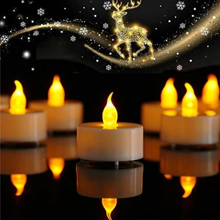 12 Pack Realistic and Bright Flickering Battery Operated Flameless LED Tea Lights Candles, tealights Electric Fake Candles for Halloween Christma