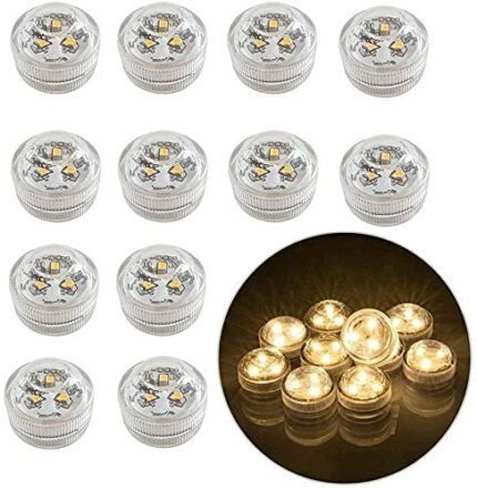 Afoosoo 12pcs Flameless LED Tea Light Candles Battery Operated Waterproof Submersible Decorative Lights for Vase Fish Tank Wedding Centerpiece Ha
