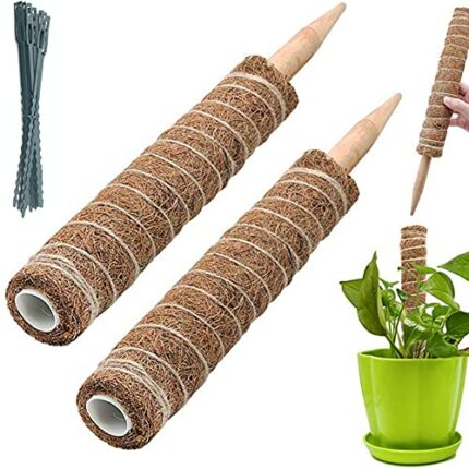 BECHOICEN Moss Pole, 2Pcs Coir Totem Pole Plant Support Totem Pole Moss Pole for House Plants Moss Pole for Cheese Plant with 20 Pieces Garden Ca